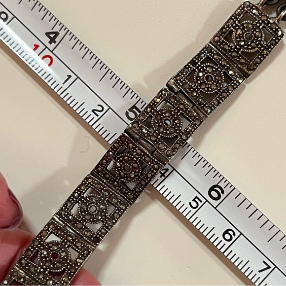 Antique 1920's Art Deco Sterling Silver Marcasite Flapper Bracelet - Picture 11 of 17